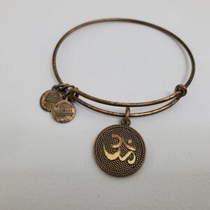 Alex and Ani Bangle Bracelet Charm Gold Tone Om Chinese Symbol Textured